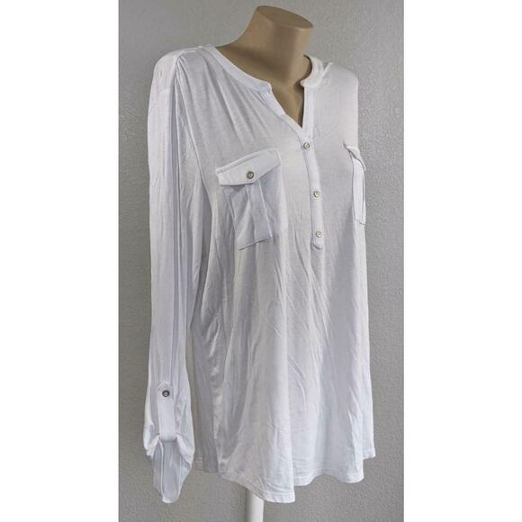 Style & Co Split Neck Roll Tab Sleeve Top White XL Women Lightweight Office Work - Picture 5 of 8